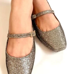 Sapatilha Bico Quadrado Glitter feminina Ouro Velho