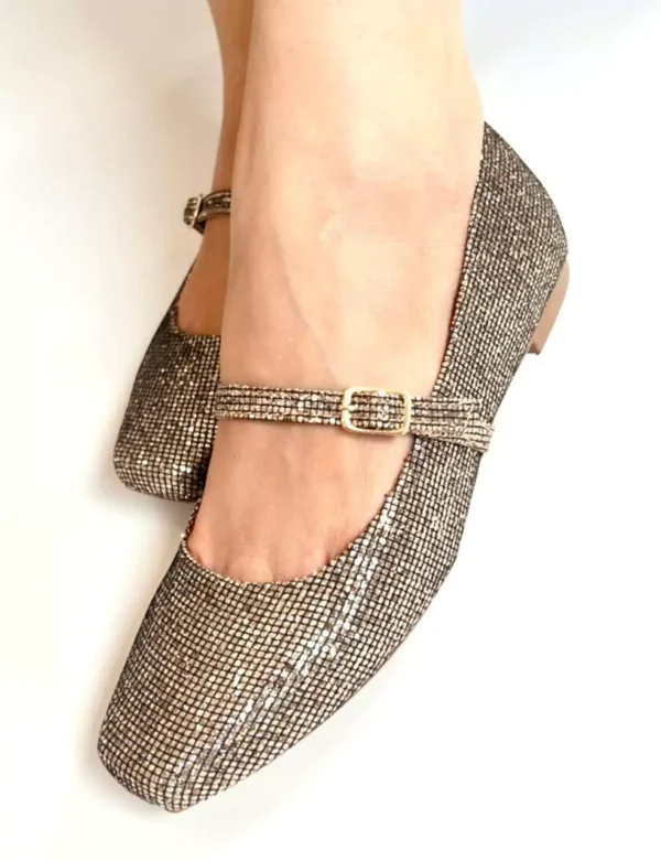 Sapatilha Bico Quadrado Glitter feminina Ouro Velho - Image 2