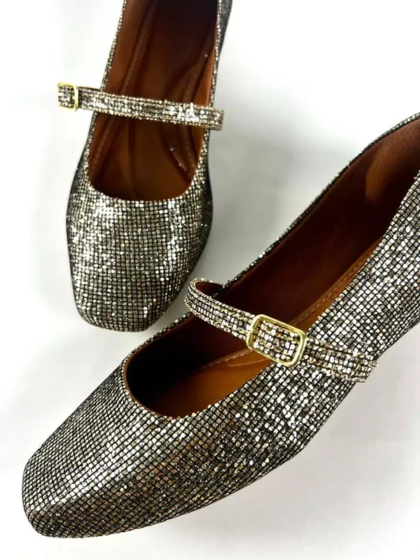 Sapatilha Bico Quadrado Glitter feminina Ouro Velho - Image 4