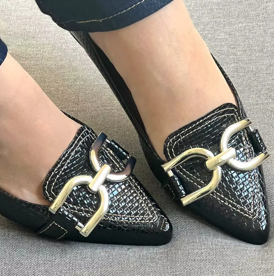 Sapatilha Tresse Preta Verniz Croco feminina