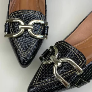 Sapatilha Tresse Preta Verniz Croco feminina