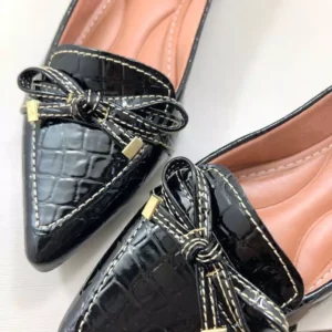 Sapatilha Croco Feminina Verniz Preto Com Lacinho