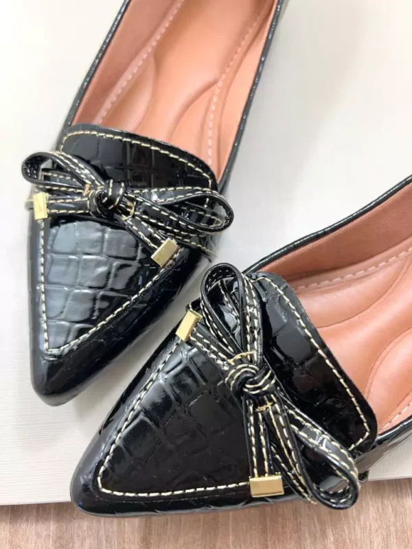 Sapatilha Croco Feminina Verniz Preto Com Lacinho - Image 2