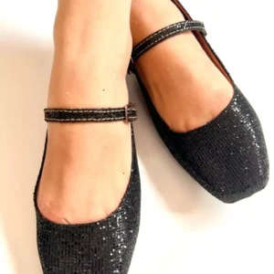 Sapatilha Bico Quadrado Glitter feminina Preto