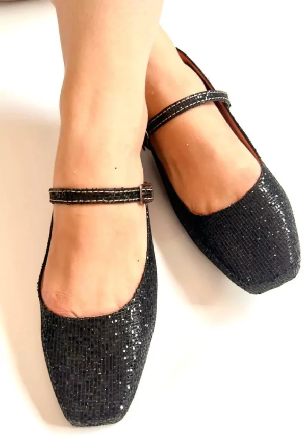 Sapatilha Bico Quadrado Glitter feminina Preto - Image 2