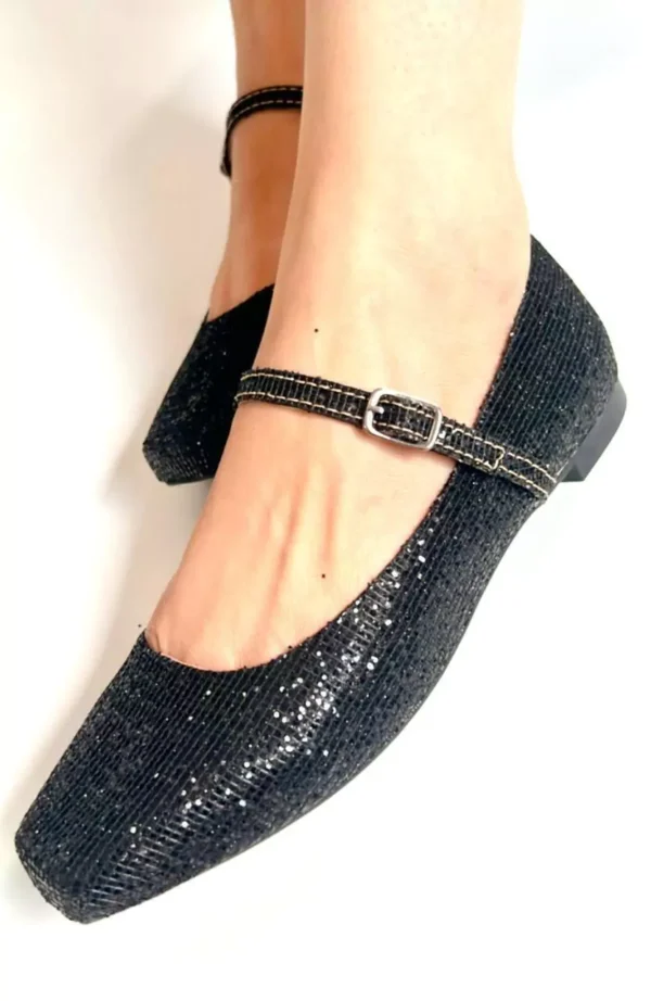 Sapatilha Bico Quadrado Glitter feminina Preto - Image 4