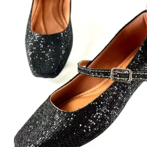 Sapatilha Bico Quadrado Glitter feminina Preto