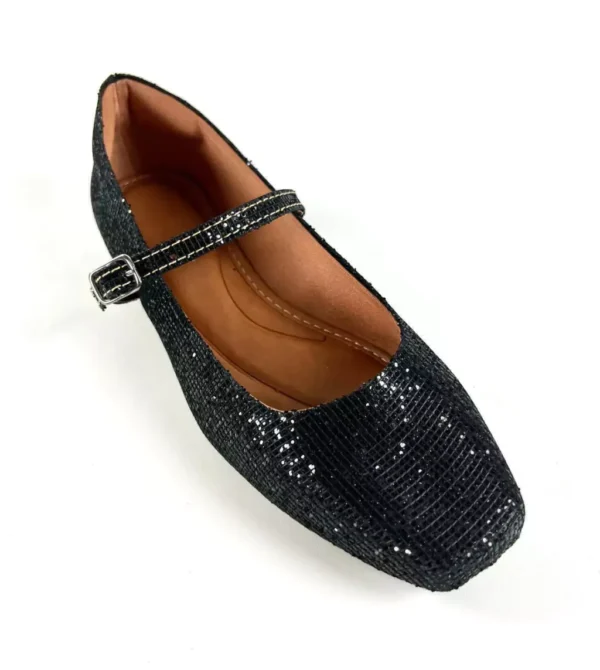 Sapatilha Bico Quadrado Glitter feminina Preto - Image 6