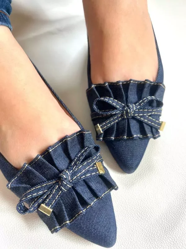 Sapatilha feminina Jeans com babadinho e lacinho jeans - Image 2