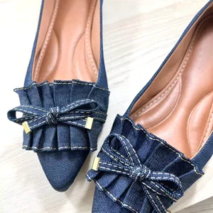 Sapatilha feminina Jeans com babadinho e lacinho jeans