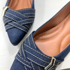 Sapatilha Jeans Feminina com Enfeite Seta