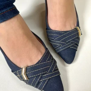 Sapatilha Jeans Feminina com Enfeite Seta