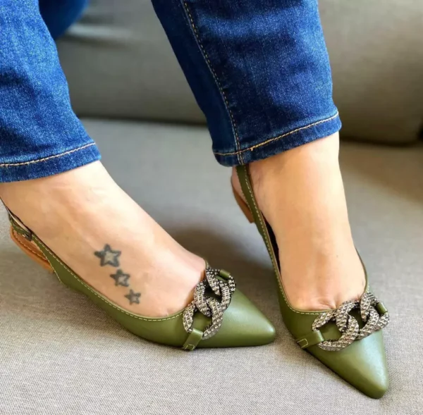 Slingback Verde Oliva feminino Com Corrente - Image 2