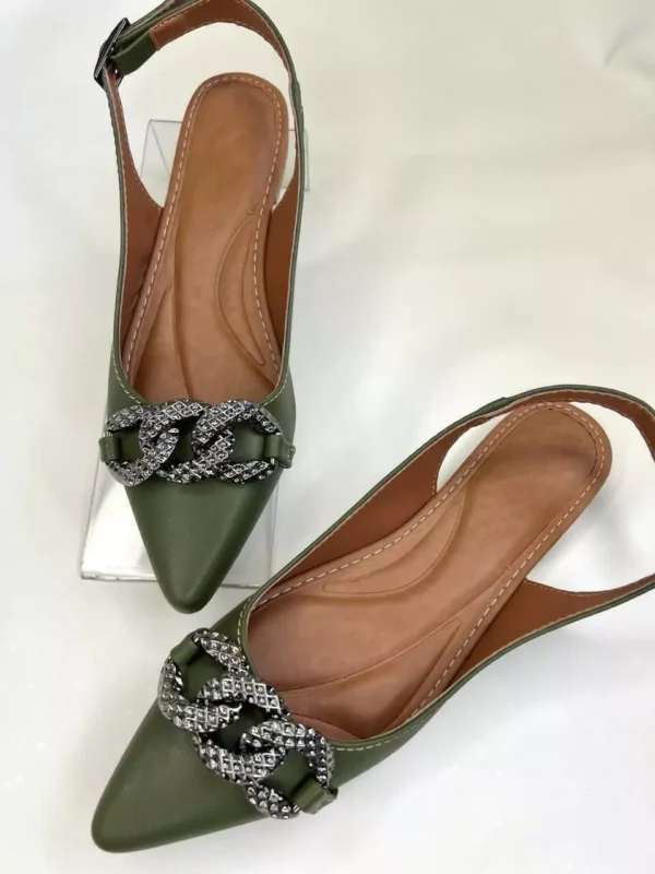 Slingback Verde Oliva feminino Com Corrente - Image 4