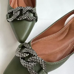 Slingback Verde Oliva feminino Com Corrente