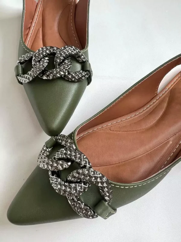 Slingback Verde Oliva feminino Com Corrente