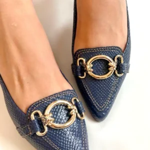 Sapatilha Feminina Azul Marinho com Argola Dourada