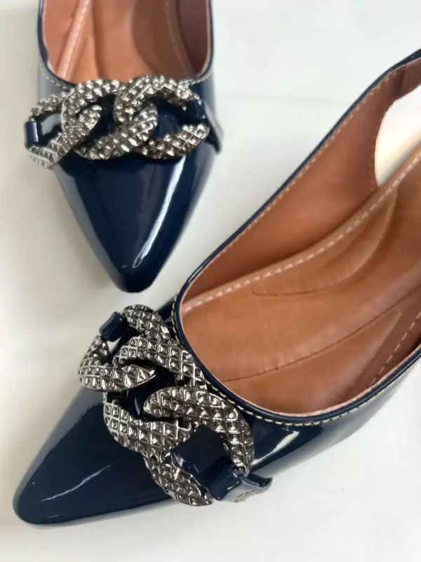 Slingback Preto Verniz feminino Com Corrente - Image 2