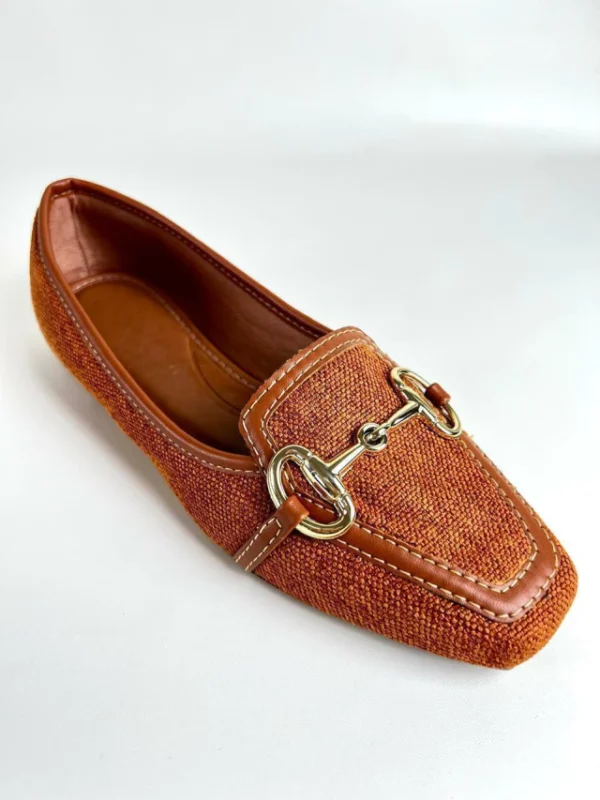Mocassim Feminino Bico Quadrado Tecido Juta Caramelo - Image 3