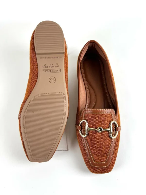 Mocassim Feminino Bico Quadrado Tecido Juta Caramelo - Image 4