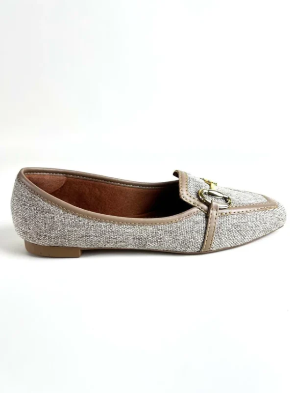 Mocassim Bico Quadrado Feminino Tecido Juta Cinza - Image 5