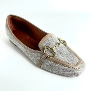 Mocassim Bico Quadrado Feminino Tecido Juta Cinza