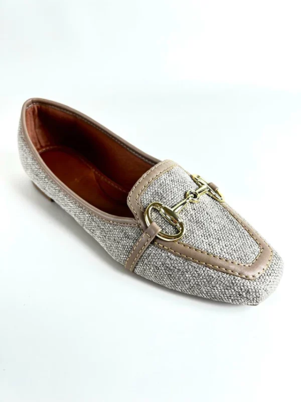 Mocassim Bico Quadrado Feminino Tecido Juta Cinza - Image 2