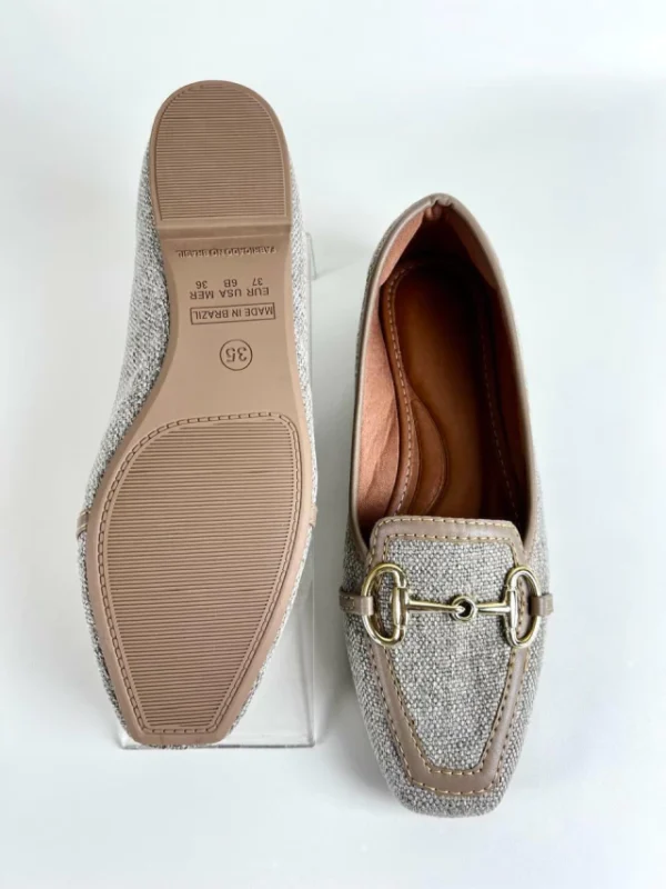 Mocassim Bico Quadrado Feminino Tecido Juta Cinza - Image 4