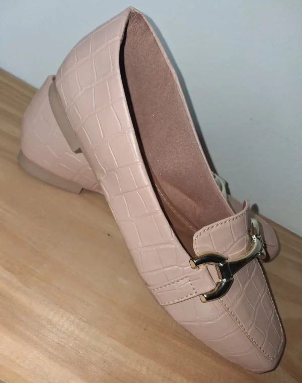 Mocassim feminino Bico Quadrado Nude enfeite reto - Image 3