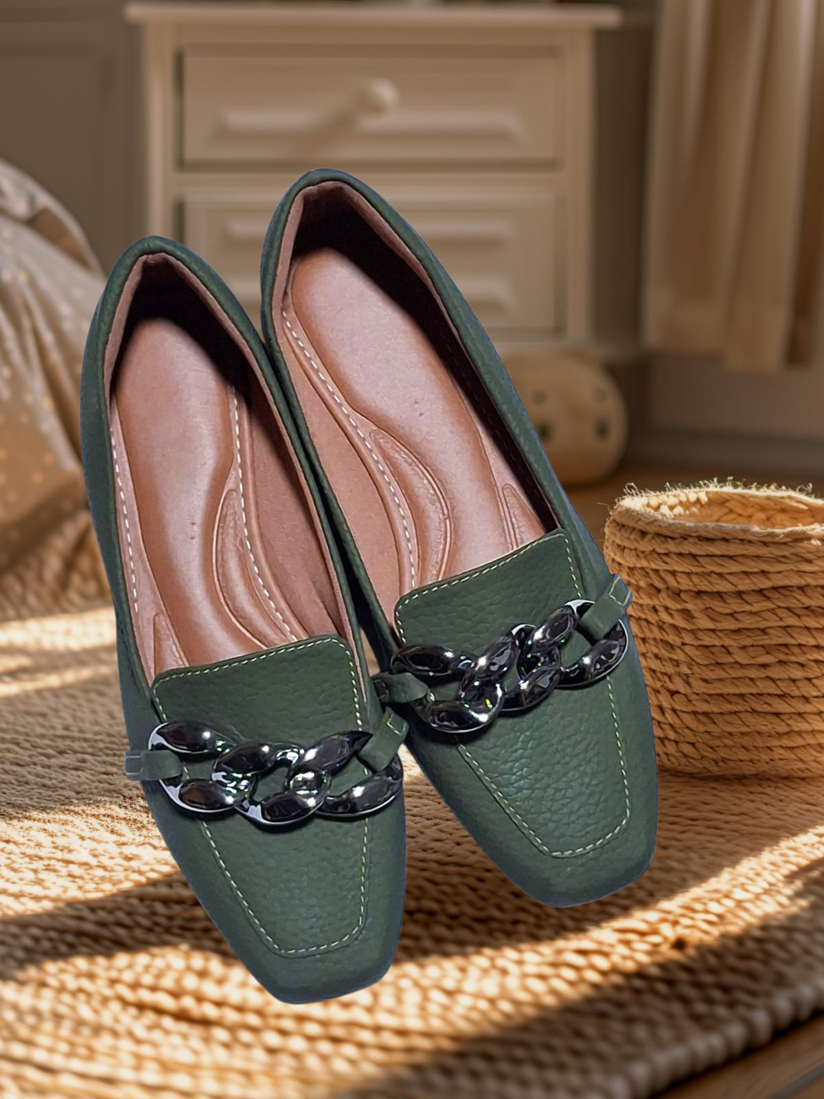 Mocassim feminino Bico Quadrado Verde Oliva (Cod.133)