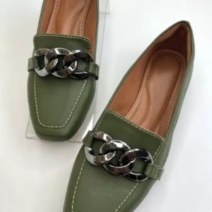 Mocassim feminino Bico Quadrado Verde Oliva (Cod.133)
