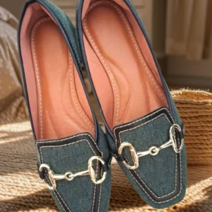 Mocassim Bico Quadrado Feminino Tecido Juta Verde (Cod.018)