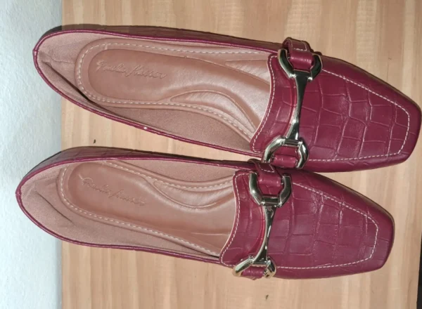 Mocassim feminino Bico Quadrado Marsala enfeite reto - Image 5