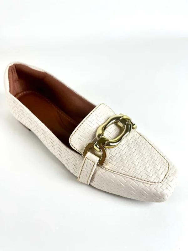Mocassim Bico Quadrado Feminino Tresse Off White (Cod.043) - Image 8