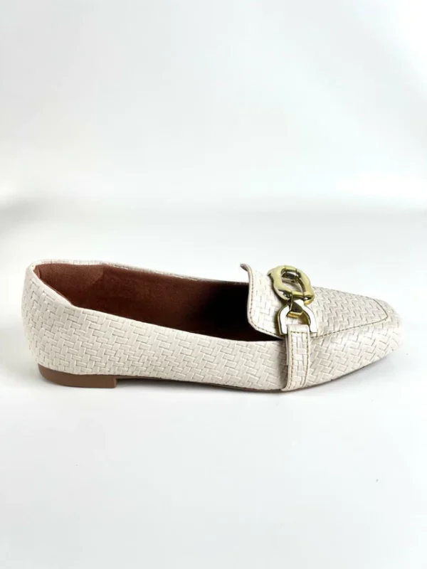 Mocassim Bico Quadrado Feminino Tresse Off White (Cod.043) - Image 9