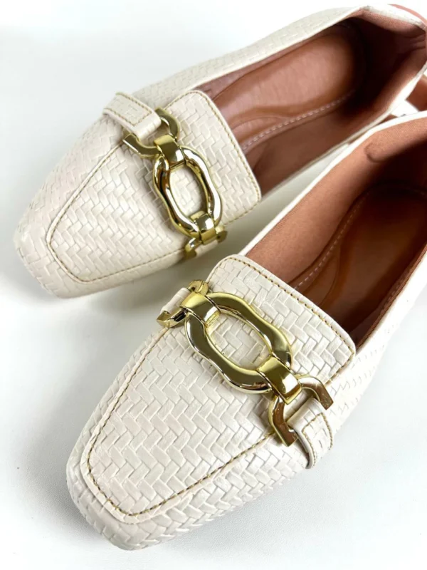 Mocassim Bico Quadrado Feminino Tresse Off White (Cod.043) - Image 4