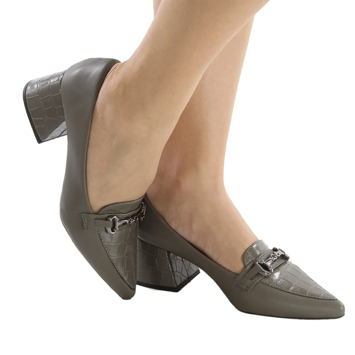 Scarpin feminino Onix Croco Salto Bloco