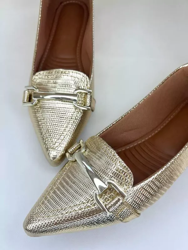Sapatilha dourada croco feminina com Enfeite reto - Image 2