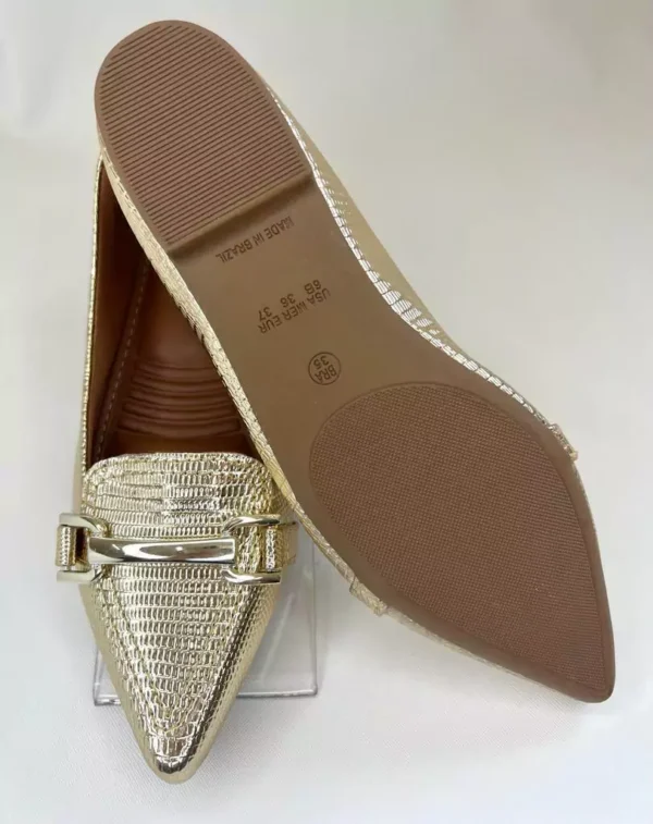 Sapatilha dourada croco feminina com Enfeite reto - Image 5