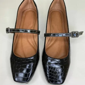 Sapatilha Preta Verniz Croco Feminina Bico quadrado