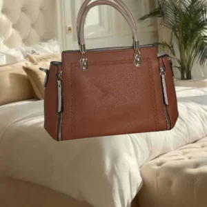 Bolsa feminina marron com alca caqui (27 cm)