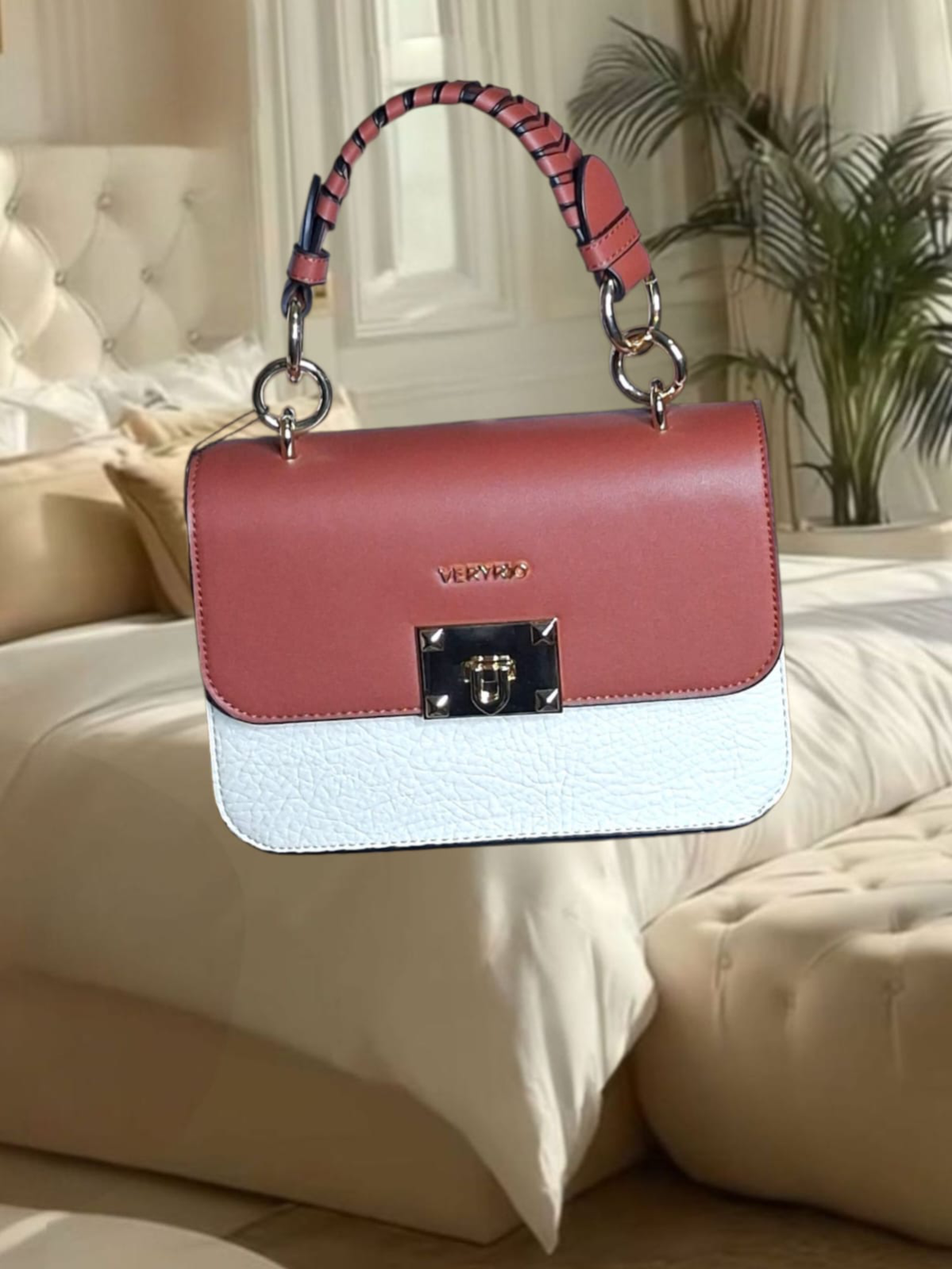 Bolsa feminina pequena off white-telha Veryrio (21 cm)