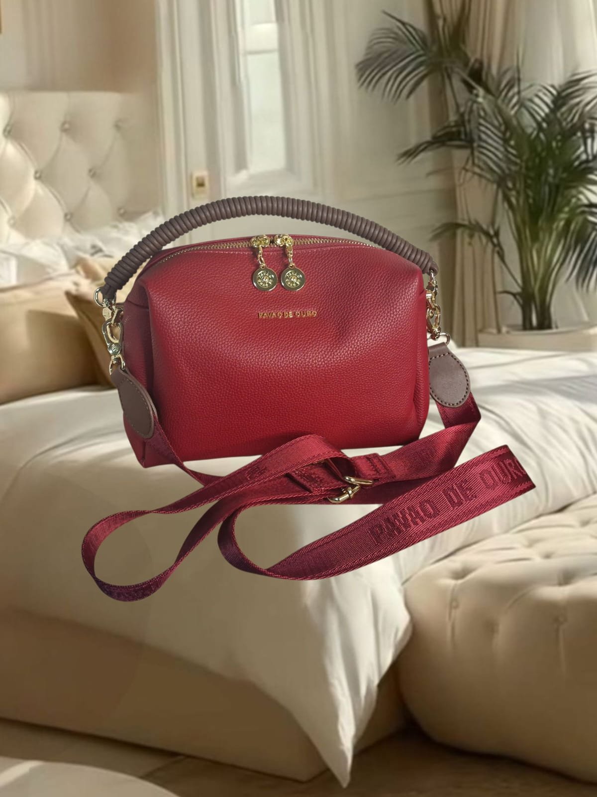 Bolsa feminina vermelha com duas alças (28 cm)